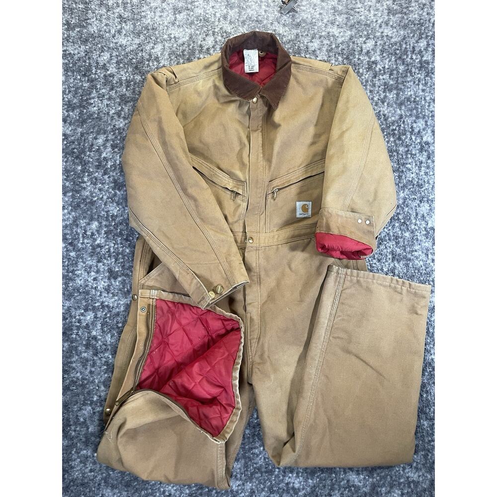 Vintage Carhartt 996QZ Brown Duck Quilt Lined Coveralls 44S Made USA